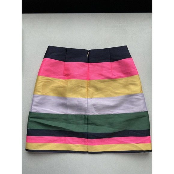 J Crew Mini Skirt 2P Navy Blue Pink Yellow Green Striped 100% Polyester Zip Back - Picture 4 of 9